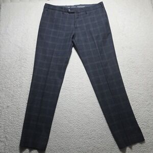 Boggi Milano Men Blue Plaid Wool Flat Front Trouser Size 54 (37x31) Dress Pants